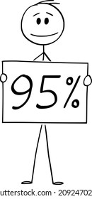 Dibujo de ilustraciones conceptuales de vectores de dibujos animados de un hombre o un hombre de negocios con un signo del 95 o del 95 por ciento.