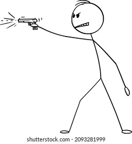 Dibujo del vector de caricatura ilustrando la ilustración conceptual de un hombre enojado peligroso que dispara un arma, arma o pistola.