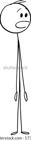 Vector cartoon stick figure drawing conceptual illustration of shocked or surprised man looking at something with mouth open.