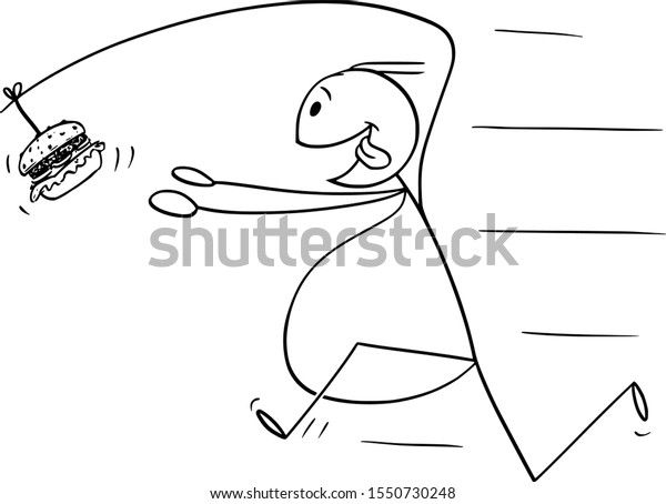 Vector cartoon stick figure drawing conceptual illustration of fat