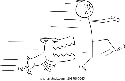 Dibujo vectorial de palo de dibujos animados ilustración de un perro furioso persiguiendo a un hombre corriendo.