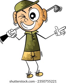 Vector cartoon stick figure . vector illustration of stick boy  playing golf.