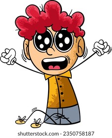 Vector cartoon stick figure . vector illustration of crying stick boy .