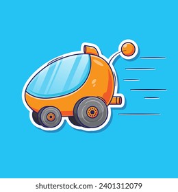 Vector cartoon sticker template of space vehicle transportation illustration. science technology on future element set.