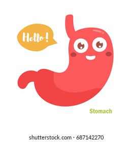 Vector cartoon stomach with face. Isolated art on white background. Flat