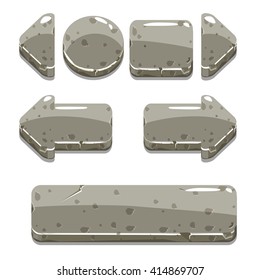 Vector Cartoon stone buttons for game or web design, gui elements set, gui elements set