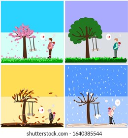 Vector cartoon story with Waiting for lovers in seasons that are not happy.There is a space to fill in the text above the image.