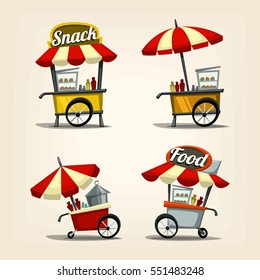 vector cartoon street food cart template with the fastfood and stuffs for illustration and icon