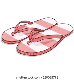 Vector Cartoon Stripped Red Beach Slippers