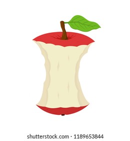 Vector cartoon stub of apple. Tasty red fruit. Garbage of natural product, ripe vitamin nutrition. Apple stump.
