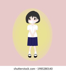 estudiante de caricatura vectorial en máscara de uniforme tailandés