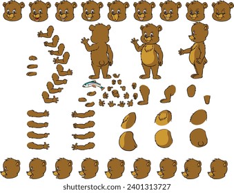 Vector cartoon style baby bear character for animation. Different emotions, gestures and poses. Isolated vector illustration.