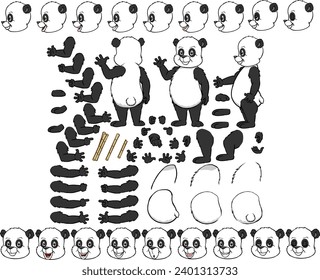 Vector cartoon style baby panda character for animation. Different emotions, gestures and poses. Isolated vector illustration.