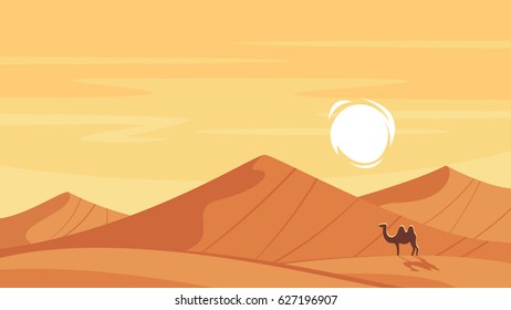 Vector cartoon style background with hot desert landscape.