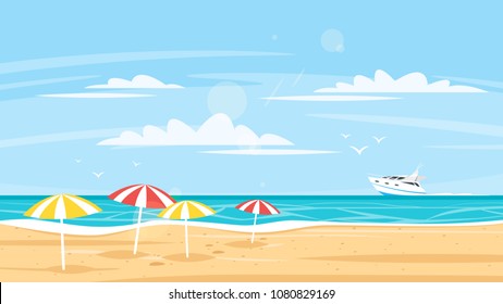 Vector Cartoon Style Background Sea Shore Stock Vector (Royalty Free ...