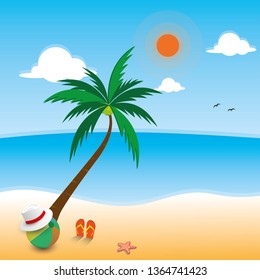 Vector cartoon style background of sea shore. Good sunny day.