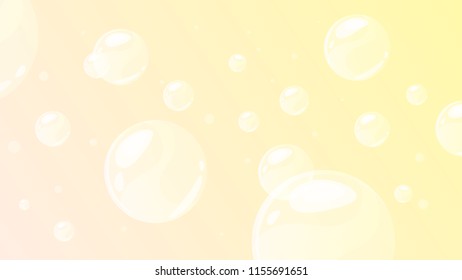 Vector cartoon style background with soap bubbles. Pink yellow background.
