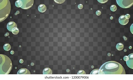 Vector cartoon style background with soap bubbles at the border.  Transparent background.