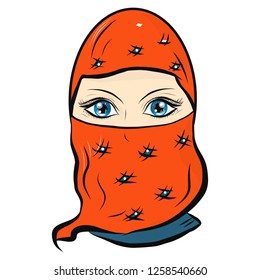 Vector. Cartoon style, beautiful oriental woman in a veil, isolated portrait