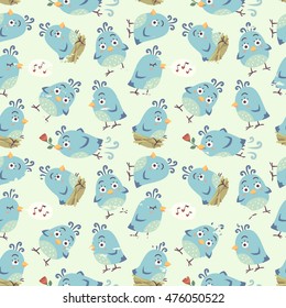 vector cartoon style birds seamless pattern