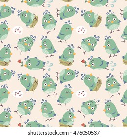 vector cartoon style birds seamless pattern
