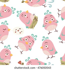 vector cartoon style birds seamless pattern