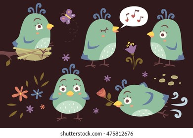 vector cartoon style birds set