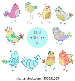 Vector cartoon style birds set