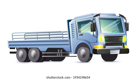 Vector Cartoon Style Blue Cargo Truck Isolated On White Background.