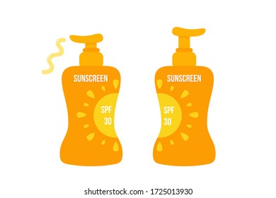 Vector cartoon style bottles of sunscreen for summer design.