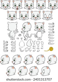 Vector cartoon style Cat character for animation. Different emotions, gestures and poses. Isolated vector illustration.