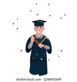 Vector cartoon style character: man graduates isolated on white background. Graduation celebration.