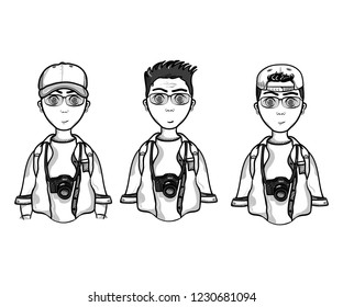 Vector cartoon style character of photographer.