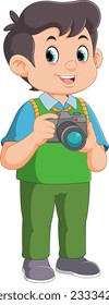 Caricatura vectorial estilo personaje de un joven fotógrafo de ilustración