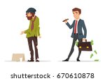 Vector cartoon style characters. Poor and rich man. Isolated on white background.