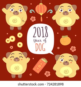 vector cartoon style chinese new year of dog 2018 set