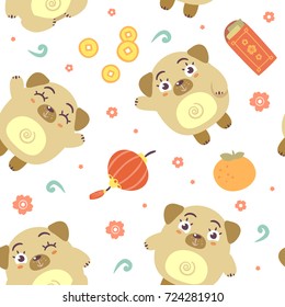 vector cartoon style chinese new year of dog 2018 white seamless  pattern