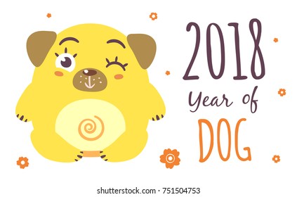vector cartoon style chinese new year of dog 2018 greeting card