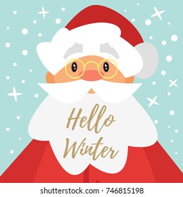 Vector cartoon style Christmas and New Year greeting card with Santa Claus.