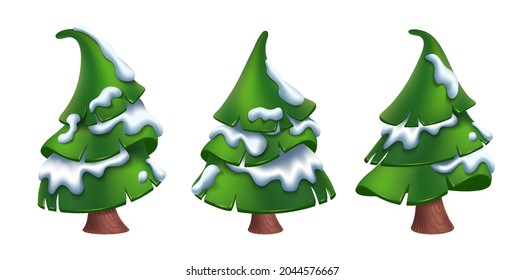 Vector cartoon style Christmas trees isolated on white background.