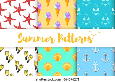 Vector cartoon style collection of summer colorful patterns.