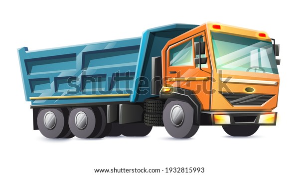 Vector cartoon style construction truck,\
isolated on white\
background.