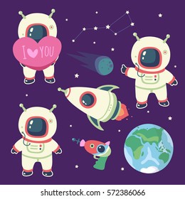 vector cartoon style cosmonaut  set