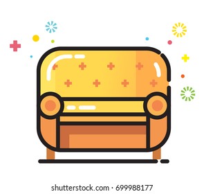 Vector cartoon style cozy soft sofa furniture illustration isolated on white background outlined color flat illustration