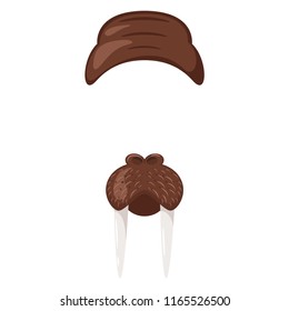 Vector cartoon style cute animal face element or carnival mask. Decoration item for your selfie photo and video chat filter. Nose and walrus tusk. Isolated on white background. 