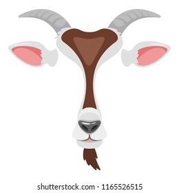 Vector cartoon style cute animal goat face element or carnival mask. Decoration item for your selfie photo and video chat filter. Ears and nose. Isolated on white background. 