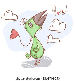 Vector cartoon style cute bird character for animation and games. Isolated on grey wind background - Vector