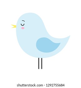 Vector Cartoon style Cute Blue Sleeping Bird Isolated kawaii