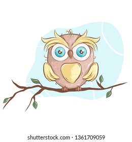 Vector cartoon style cute owl character for animation and games. Isolated on grey wind background - Vector