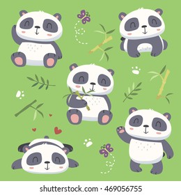 vector cartoon style cute panda set